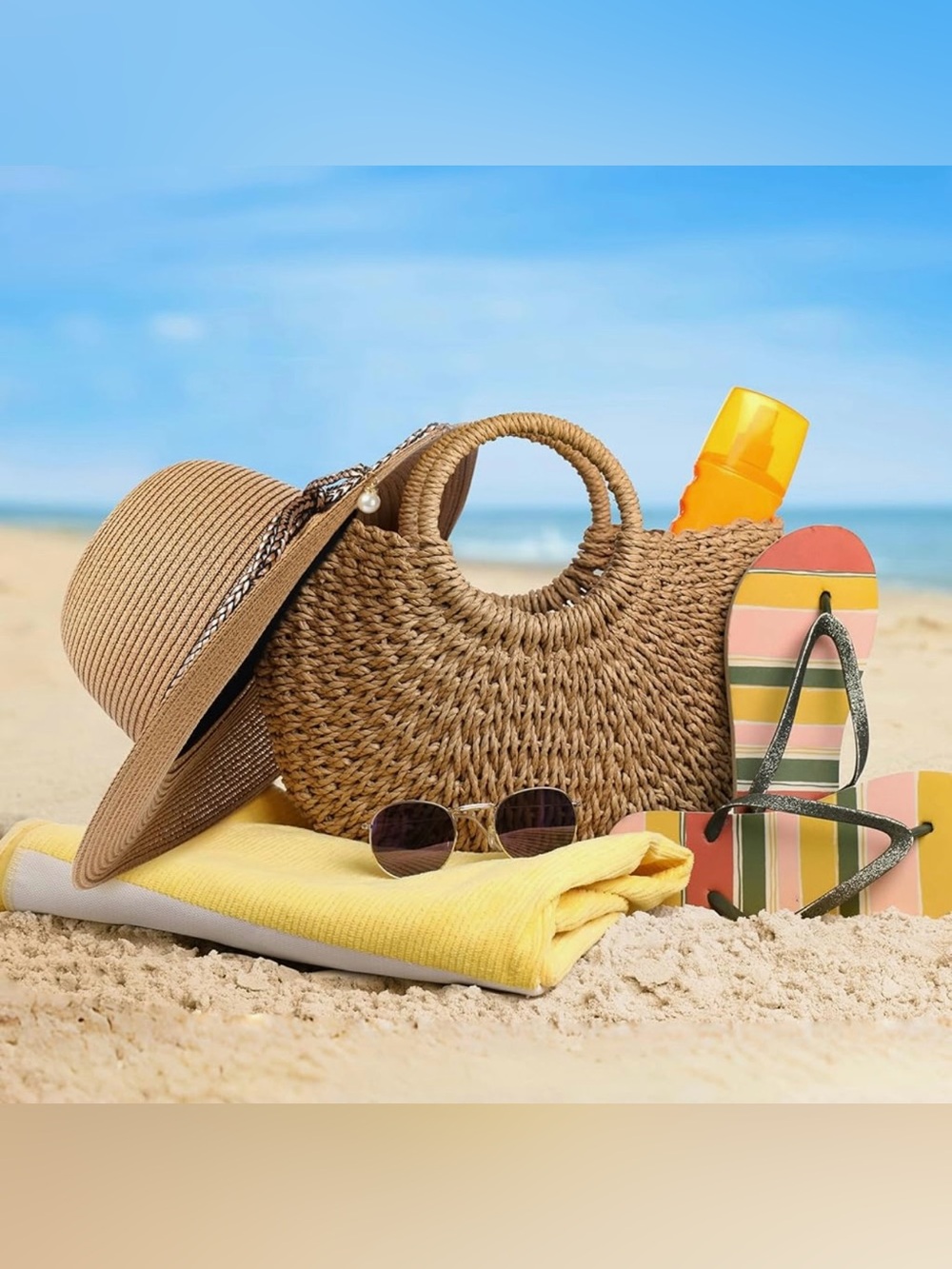 Classic Wide-Brim Straw Sun Hat - Tan with Braided Accent - Picture 6 of 7